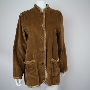 J.Jill  Corduroy Coat Cotton Brown Velvet Trim